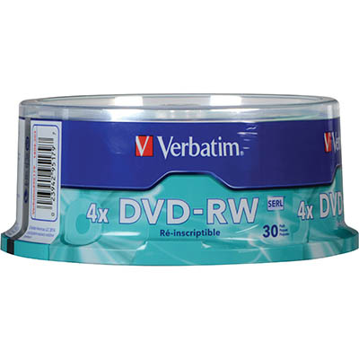 Image for VERBATIM DVD-RW 4.7GB 2X SPINDLE PACK 30 from Two Bays Office National