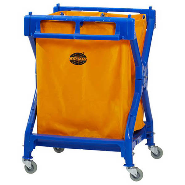 Image for COMPASS SCISSOR LAUNDRY CART WITH BAG 195 LITRE YELLOW/BLUE from Surry Office National