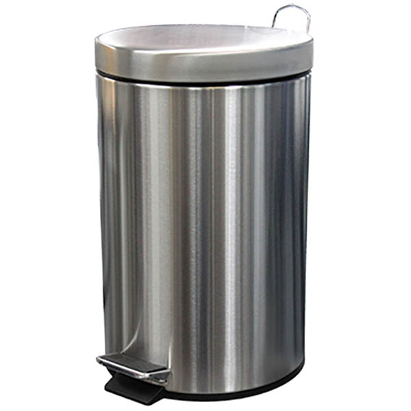 Image for COMPASS GARBAGE PEDAL BIN ROUND 12 LITRE SILVER from SBA Office National - Darwin