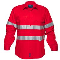 prime mover ma301r hi-vis lightweight cotton drill shirt long sleeve with tape red