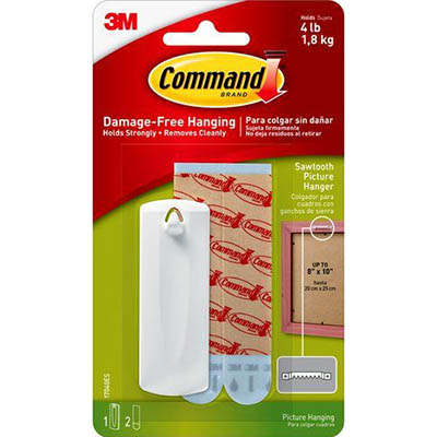 Image for COMMAND ADHESIVE SAWTOOTH PICTURE HANGER WHITE PACK 1 HANGER AND 2 STRIPS from Mackay Business Machines (MBM) Office National