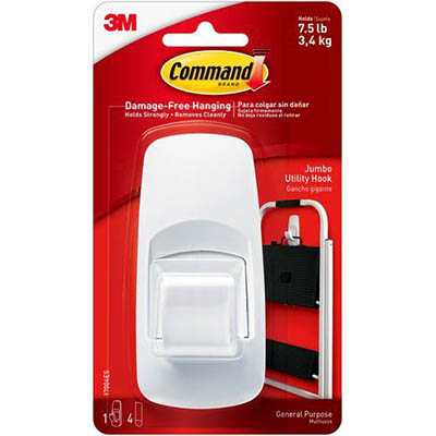 Image for COMMAND ADHESIVE JUMBO HOOK WHITE PACK 1 HOOK AND 4 STRIPS from Aztec Office National