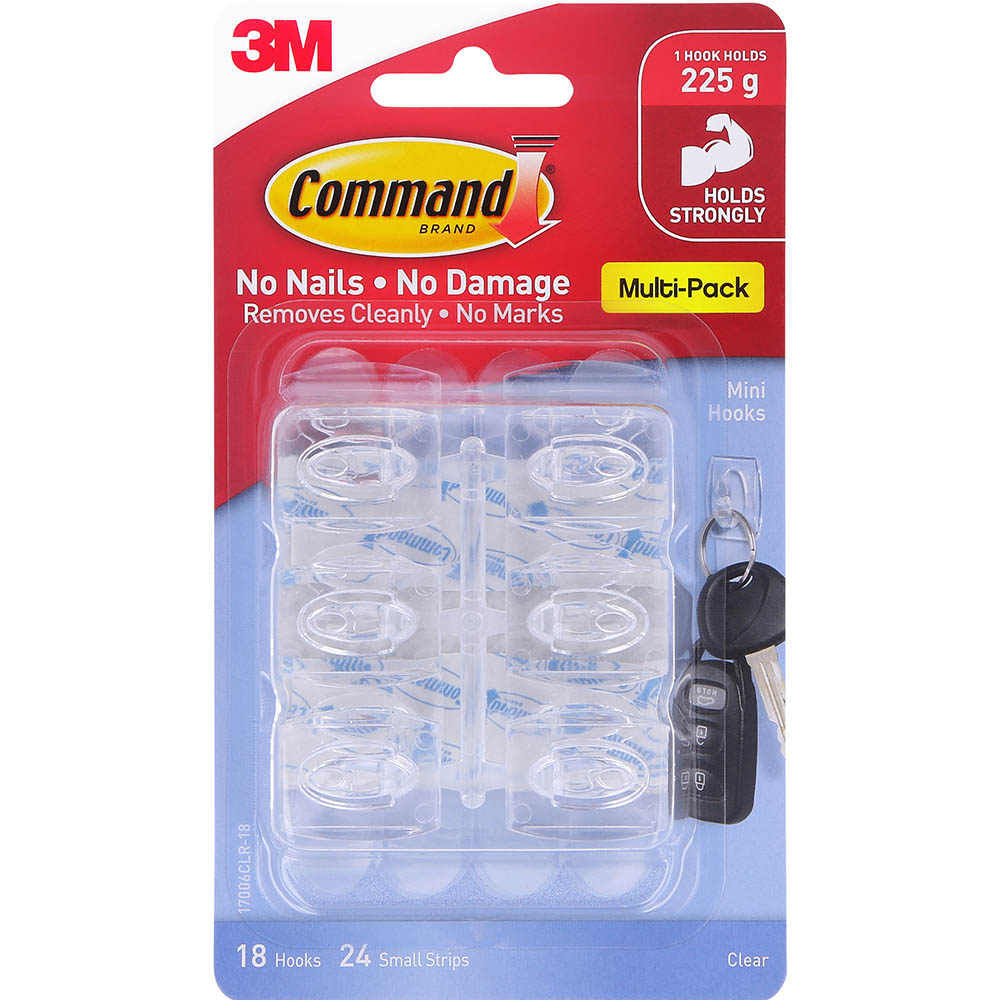 Image for COMMAND ADHESIVE MINI HOOKS PACK 18 HOOKS AND 24 STRIPS from Office National Barossa