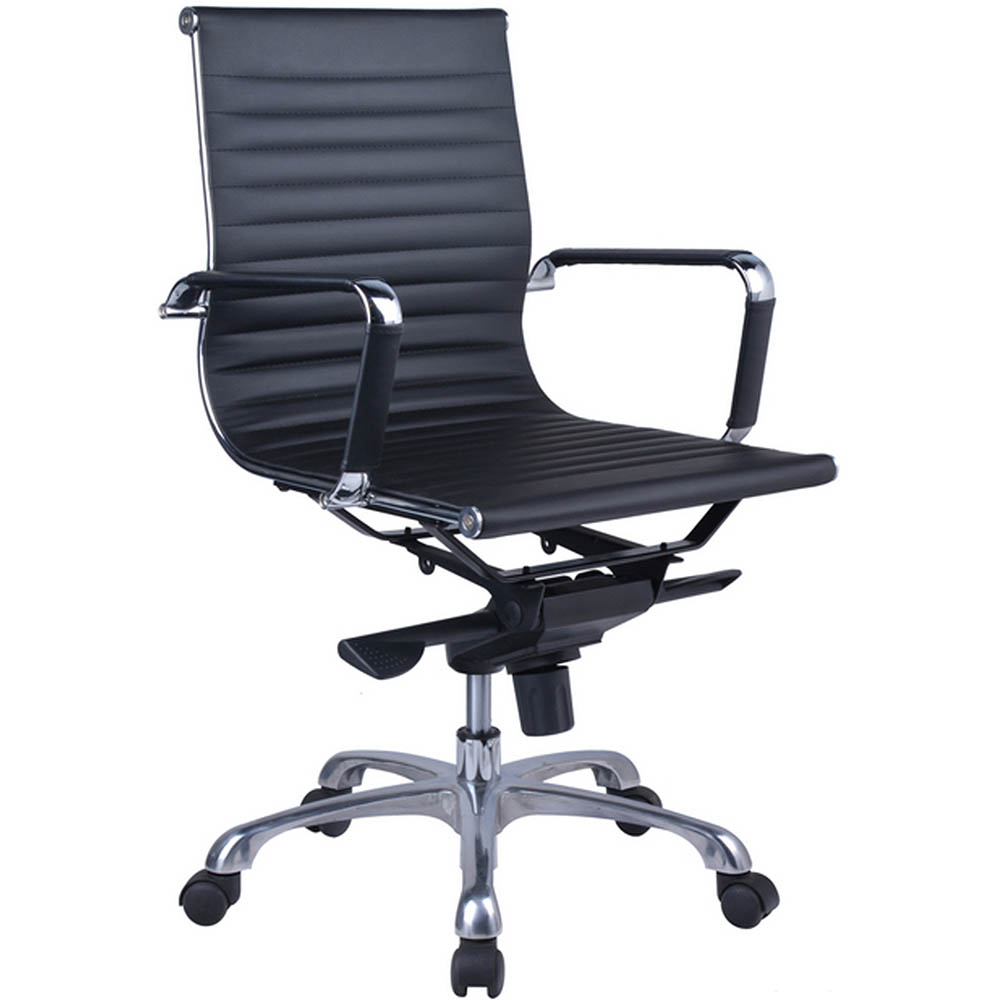 Image for NAPLES EXECUTIVE CHAIR MEDIUM BACK ALUMINIUM BASE ARMS PU BLACK from PaperChase Office National