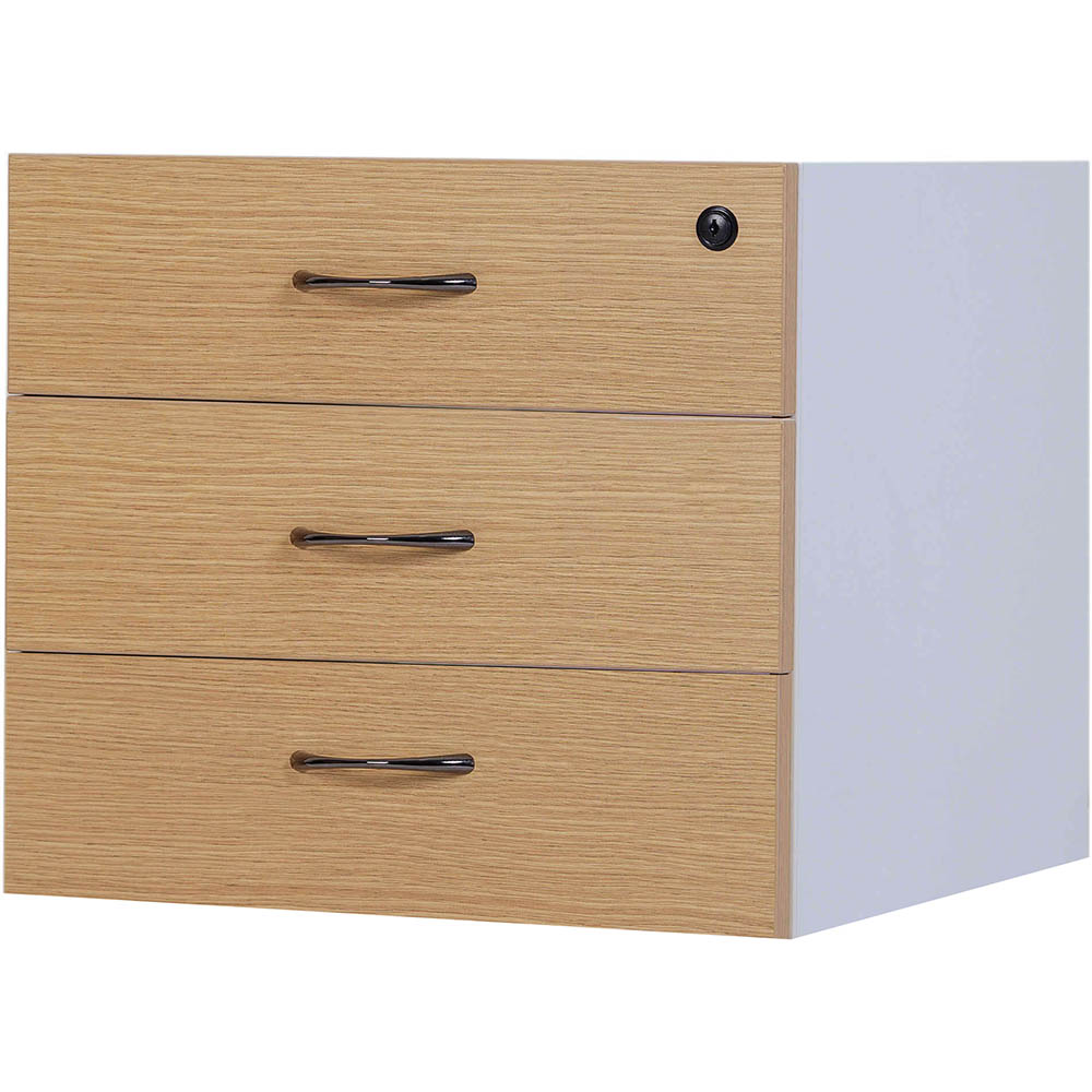 Image for OXLEY FIXED DESK PEDESTAL 3-DRAWER LOCKABLE 450 X 476 X 470MM OAK/WHITE from PaperChase Office National