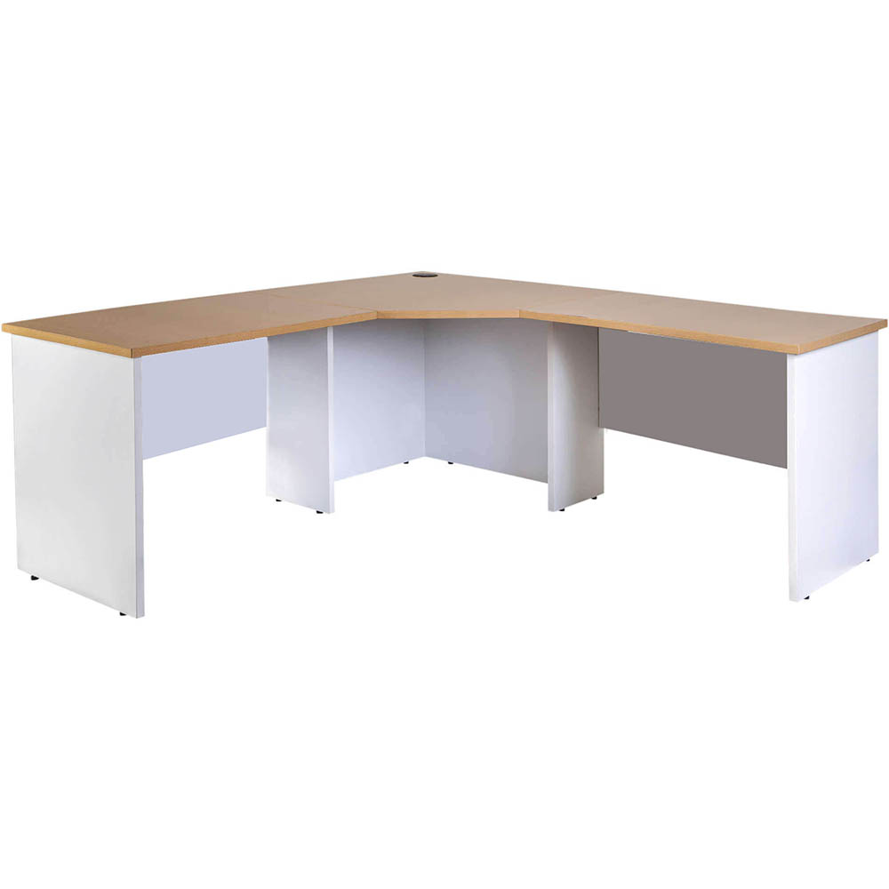 Image for OXLEY CORNER WORKSTATION COMPLETE 1800 X 1800 X 600 X 730MM OAK/WHITE from Emerald Office Supplies Office National