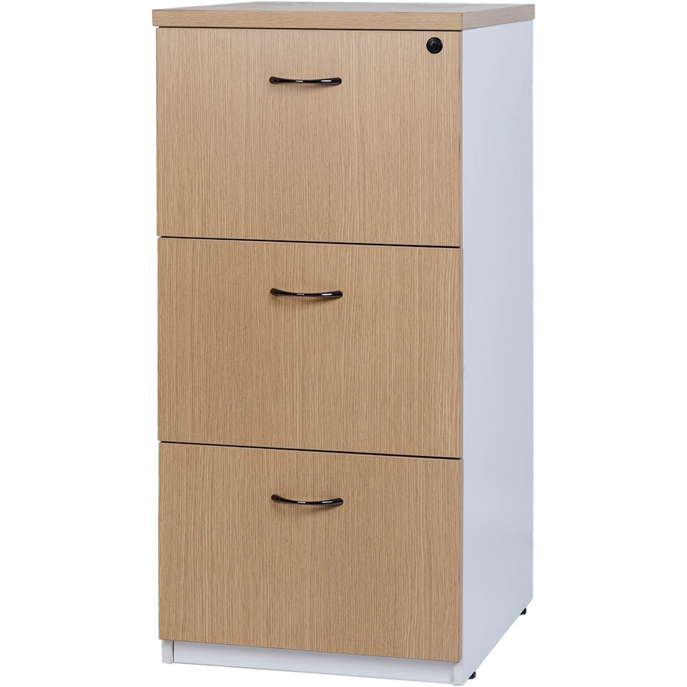 Image for OXLEY FILING CABINET 3 DRAWER 475 X 550 X 1029MM OAK/WHITE from Complete Stationery Office National (Devonport & Burnie)