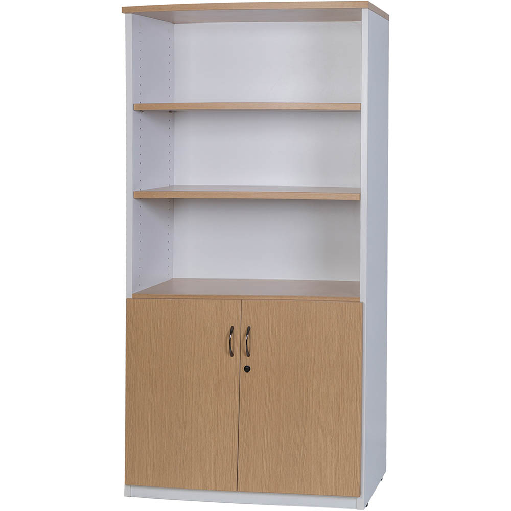 Image for OXLEY HALF DOOR STATIONERY CUPBOARD 900 X 450 X 1800MM OAK/WHITE from OFFICE NATIONAL CANNING VALE