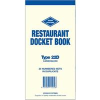zions 22d restaurant docket book carbonless duplicate 200 x 95mm