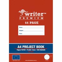 writer premium project book 8mm plain/ruled 70gsm 64 page a4 apple