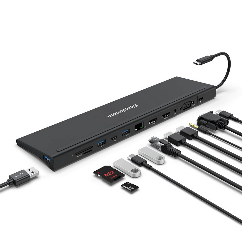 Image for SIMPLECOM USB-C MULTIPORT DOCKING STATION LAPTOP STAND DUAL HDMI 12IN1 BLACK from Office National Port Augusta