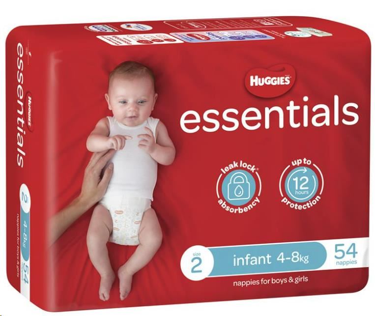 Image for HUGGIES ESSENTIAL NAPPY INFANT SIZE 2 PACK 54 from Chris Humphrey Office National
