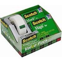 scotch 810 magic tape with bonus c28 silver dispenser 19mm x 25m pack 2