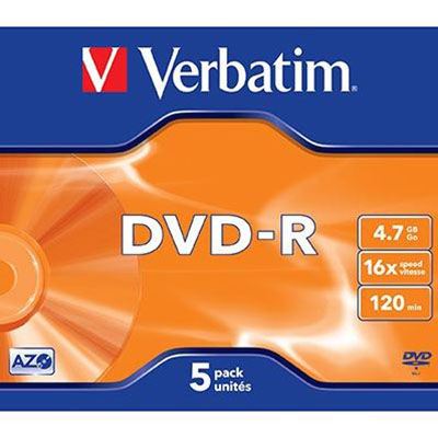 Image for VERBATIM DVD-R 4.7GB 16X JEWEL CASE PACK 5 from Chris Humphrey Office National