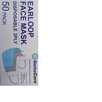 swiss care earloop face mask 3 ply pack 50
