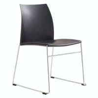 style vinn sled base chair - black plastic seat & back with padded vinly seat pad