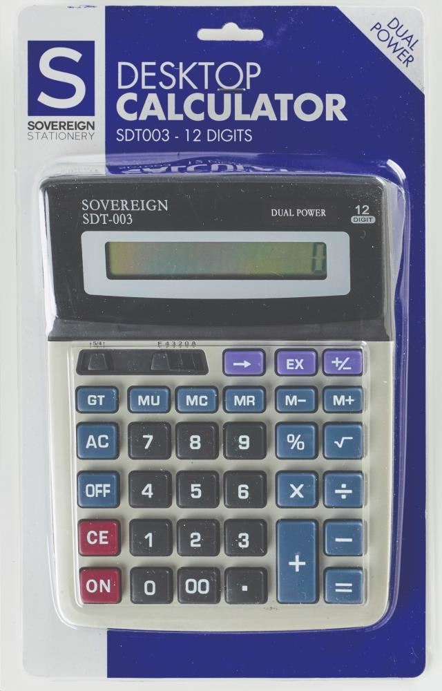 Image for CALCULATOR 12 DIGIT SD T003 LARGE SOVEREIGN from Stationery Store Online - Office National