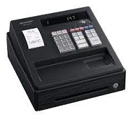 sharp xea147 black cash register 8 dept, 200 plu, rounding to nearest 5 cents, sd card slot.