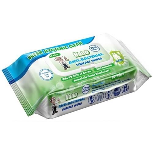 Image for NANO ANTI BACTERIAL SURFACE WIPES 75% ALCOHOL HOUSEHOLD GRADE DISINFECTANT PACK 80 from Express Office National