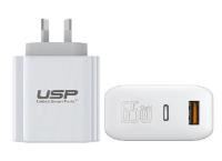 usp 65watt dual usb wall charger white usb-c + usb-a