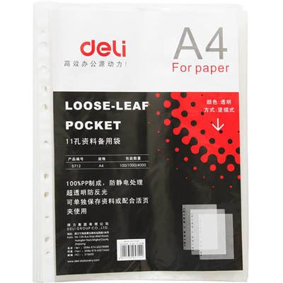 Image for DELI SHEET PROTECTORS A4 CLEAR PACK 100 from Office National Limestone Coast