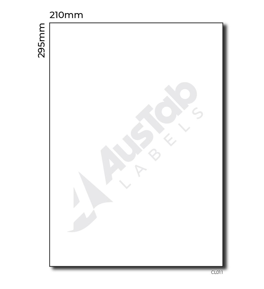 Image for AUSTAB CL01 PHOTOCOPY/LASER LABELS 210X295MM - 1 UP - BOX 100 SHEETS from Absolute MBA Office National