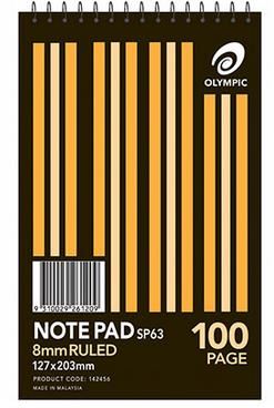 Image for OLYMPIC SP63 NOTEPAD SPIRAL BOUND 8MM RULED 100 PAGE 127 X 203MM WHITE from Mackay Business Machines (MBM) Office National