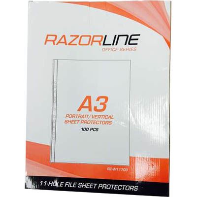 Image for RAZORLINE SHEET PROTECTORS PORTRAIT A3 CLEAR BOX 100 from Mackay Business Machines (MBM) Office National