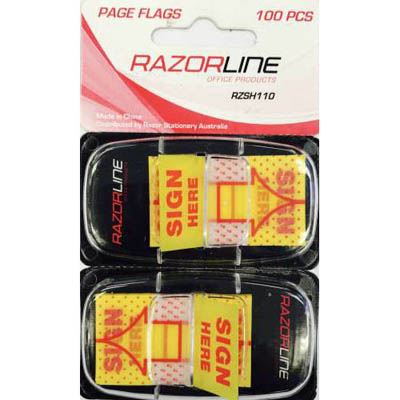 Image for RAZORLINE MESSAGE FLAGS SIGN HERE YELLOW TWIN PACK 100 from Mackay Business Machines (MBM) Office National