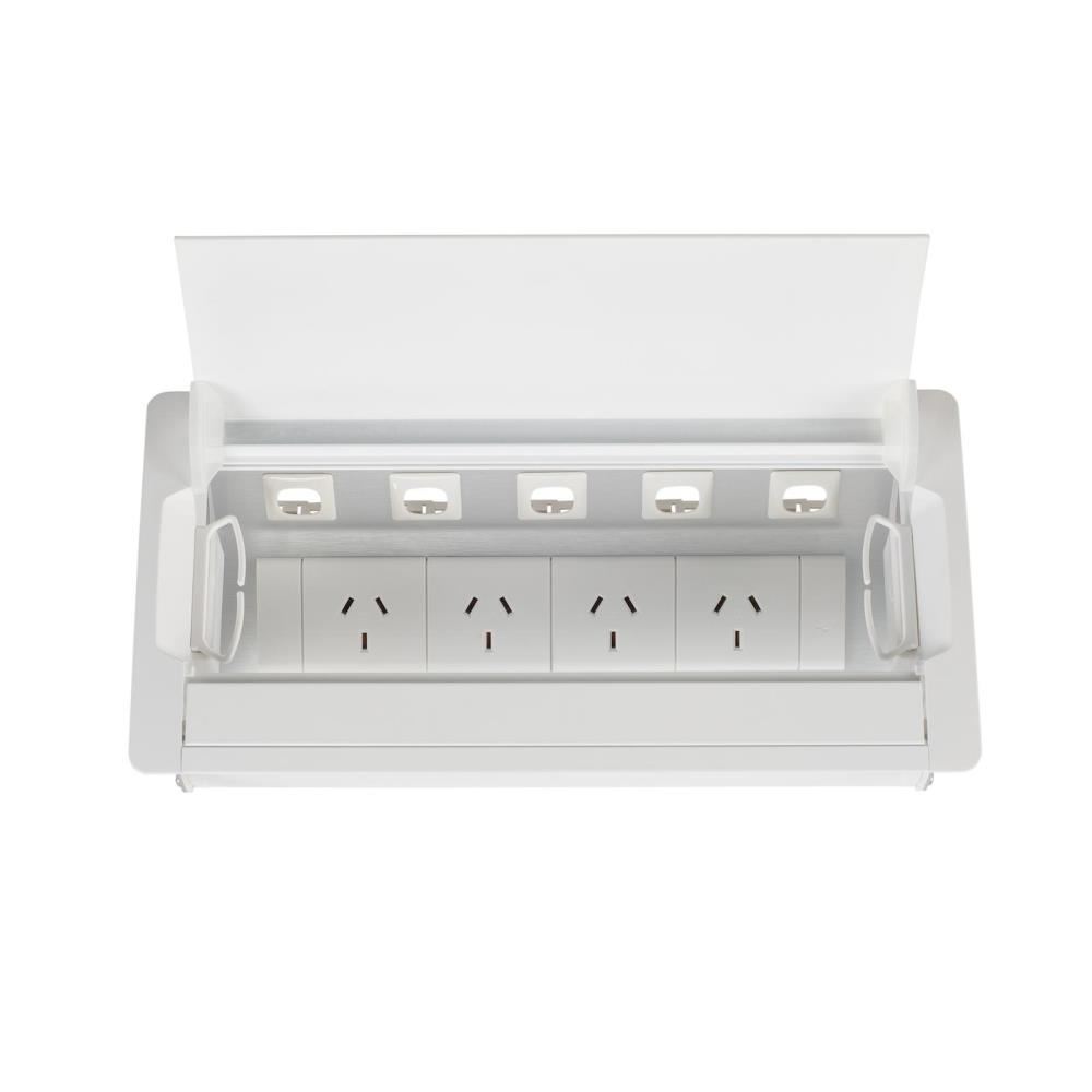Image for CMS ACCEDE IN DESK MODULE SINGLE LID WITH 4 X AUTO SWITCHED GPO'S 1 X INLINE USB-A/C PD FAST CHARGE MODULE (30W SHARED) PROV from Micon Office National