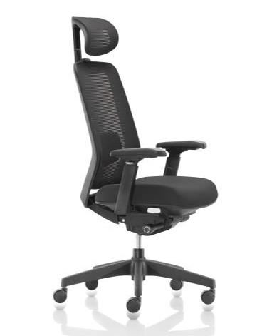 Image for R8 MESH TYPIST CHAIR SYNCHRO MECH WITH SEAT SLIDE PLUS ARMS AND HEADREST IN BLACK FABRIC BIFMA APPROVED from Micon Office National