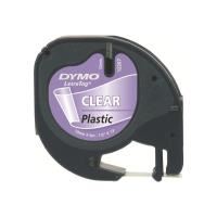 dymo letra tag 12mm x 4m plastic tape black on clear