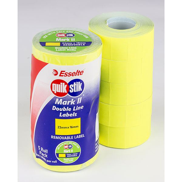 Image for BULK QUIKSTIK MARK 11 WHITE 2 LINE LABELS FLUORESCENT YELLOW REMOVEABLE 1000 LABELS PER ROLL PACK 30 from Everyday & Simply Office National