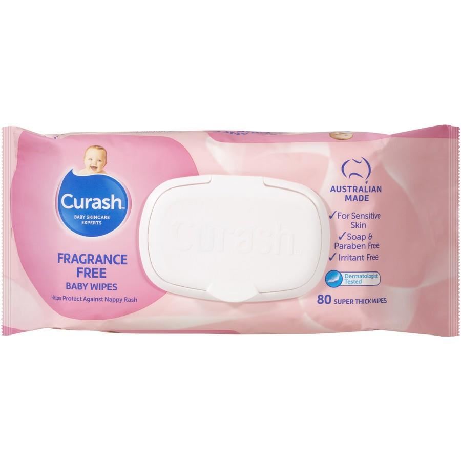 Image for CURASH FRAGRANCE FREE CLOTH BABY WIPES PACK 80 from PaperChase Office National