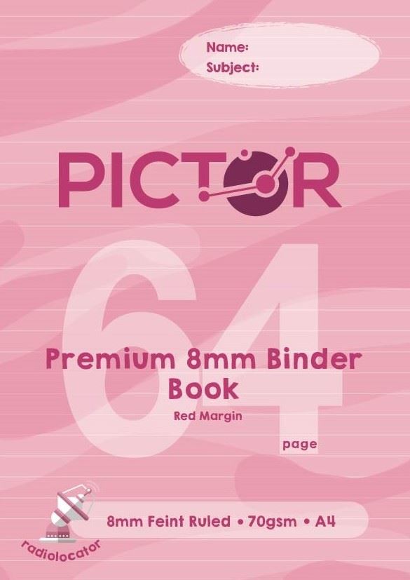 Image for PICTOR PREMIUM A4 64 PAGE BINDER BOOK 8MM RULED 70GSM RADIO LOCATOR from PaperChase Office National