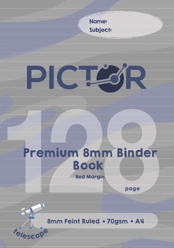 Image for PICTOR PREMIUM A4 128 PAGE BINDER BOOK 8MM RULED 70GSM TELESCOPE from PaperChase Office National