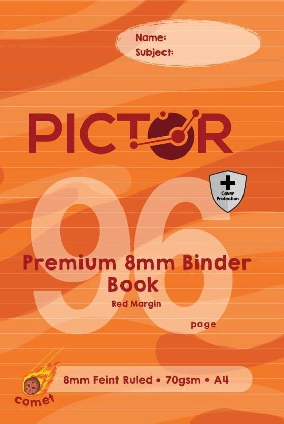 Image for PICTOR PREMIUM PRO A4 96 PAGE PP BINDER BOOK 8MM STAPLED RULED 70GSM COMET from PaperChase Office National