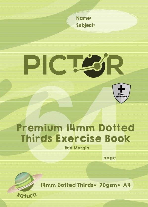 Image for PICTOR PREMIUM PRO A4 64 PAGE PP EXERCISE BOOK DOTTED THIRDS 14MM 70GSM SATURN from PaperChase Office National