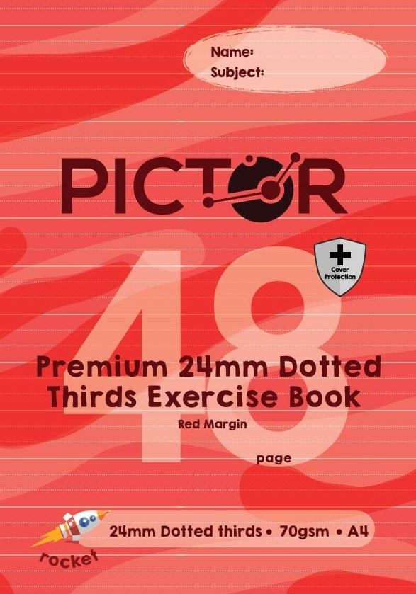 Image for PICTOR PREMIUM PRO A4 48 PAGE PP EXERCISE BOOK 24MM DOTTED THIRDS 70GSM ROCKET from PaperChase Office National