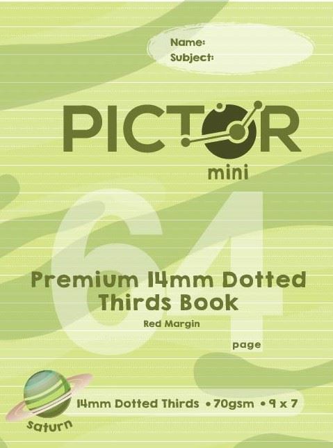Image for PICTOR PREMIUM  MINI 225 X 175MM  64 PAGE EXERCISE BOOK 14MM DOTTED THIRDS 70GSM SATURN from PaperChase Office National