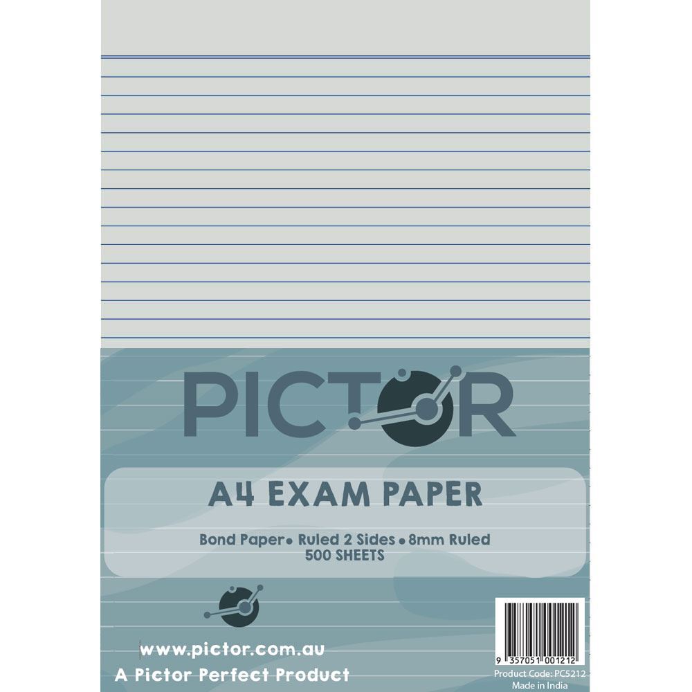 Image for PICTOR EXAM PAPER A4 60GSM 8MM RULED 500 SHEETS from PaperChase Office National