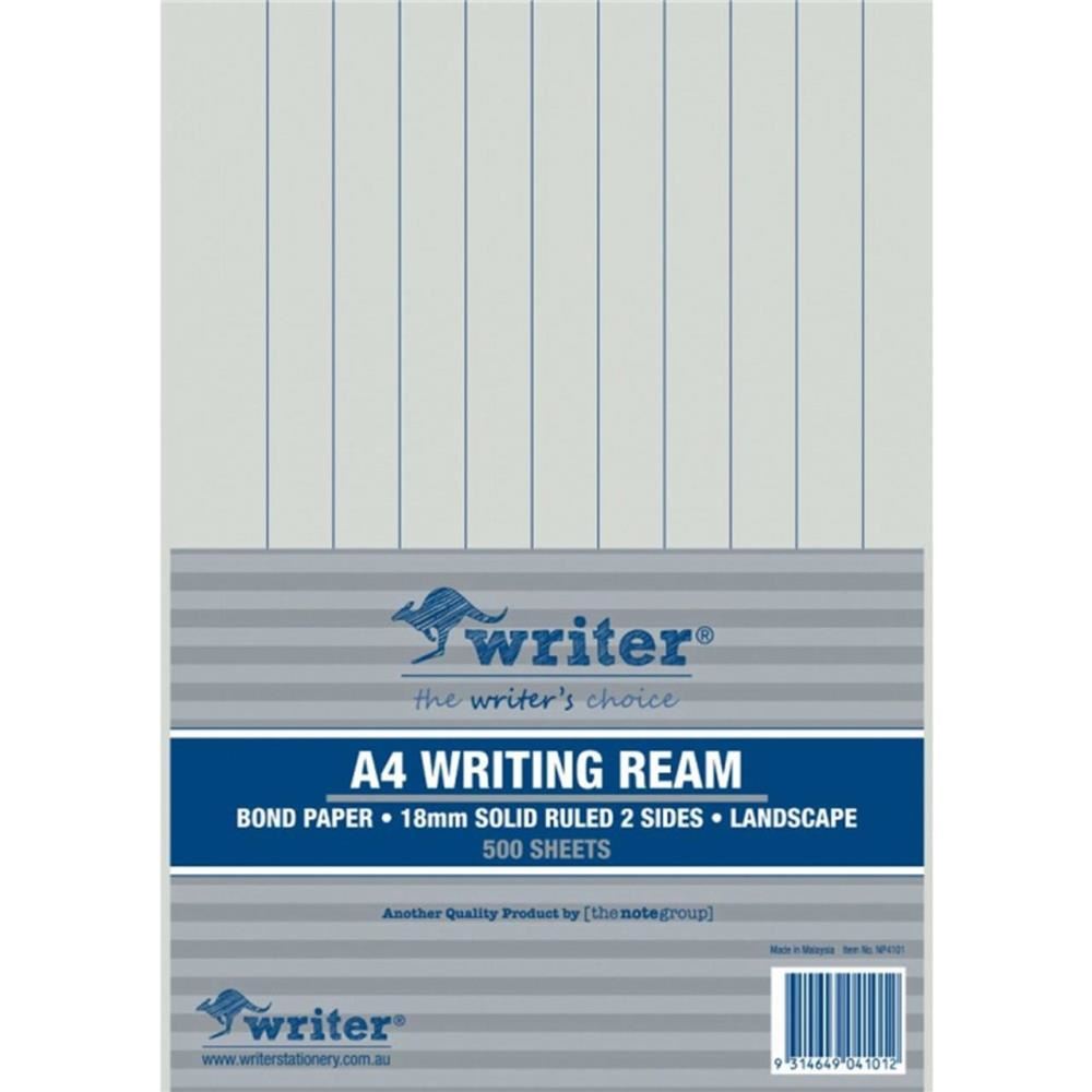Image for WRITING PAPER A4 18MM SOLID RULED LANDSCAPE 500 SHEETS 297*208MM (NOT DOTTED) from PaperChase Office National