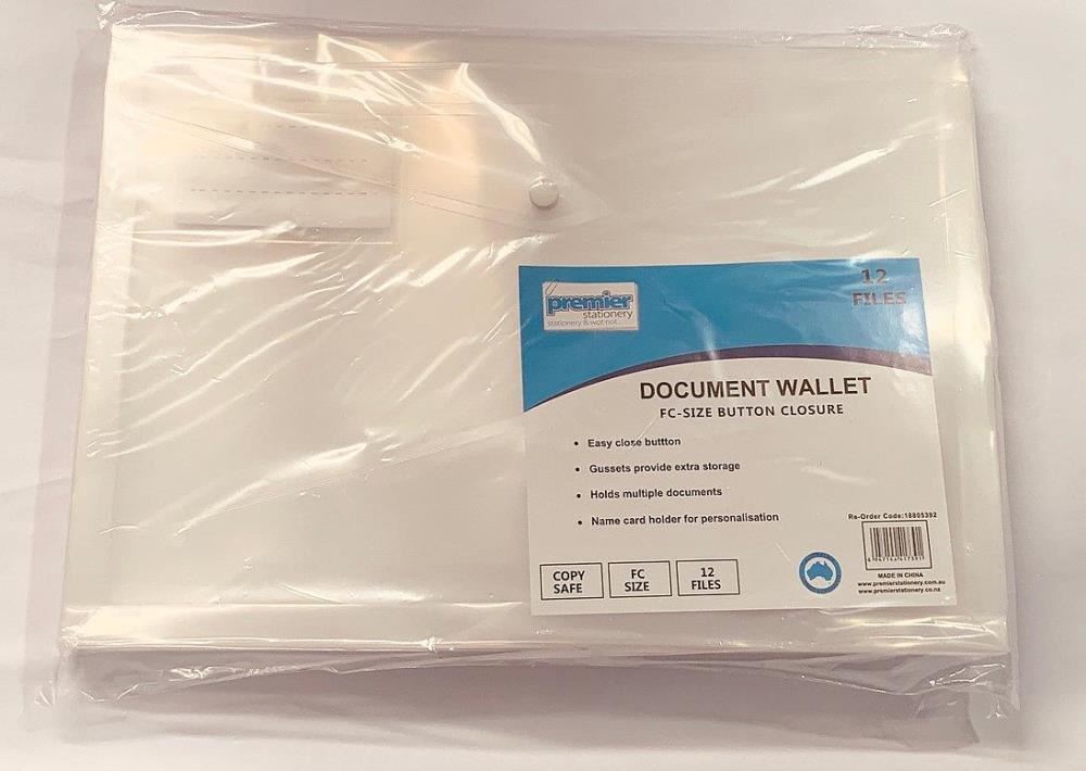 Image for DOCUMENT WALLET FC SIZE WITH GUSSET BUTTON CLOSURE CLEAR from PaperChase Office National