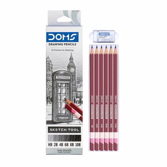 Image for DOMS DRAWING PENCIL SET OF 6 PCS HB 2B 4B 6B 8B 10B from PaperChase Office National