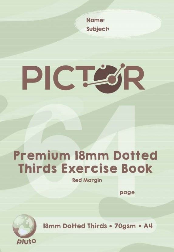 Image for PICTOR PREMIUM EXERCISE BOOK DOTTED THIRDS 18MM 70GSM 64 PAGE A4 PLUTO from Paul John Office National