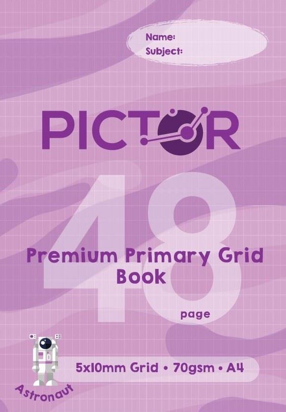 Image for PICTOR PREMIUM A4 48 PAGE PRIMARY GRID 5MM X10MM BOOK 70GSM ASTRONAUT from Paul John Office National