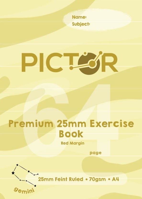 Image for PICTOR PREMIUM A4 64 PAGE EXERCISE BOOK 25MM RULED 70GSM GEMINI from Paul John Office National