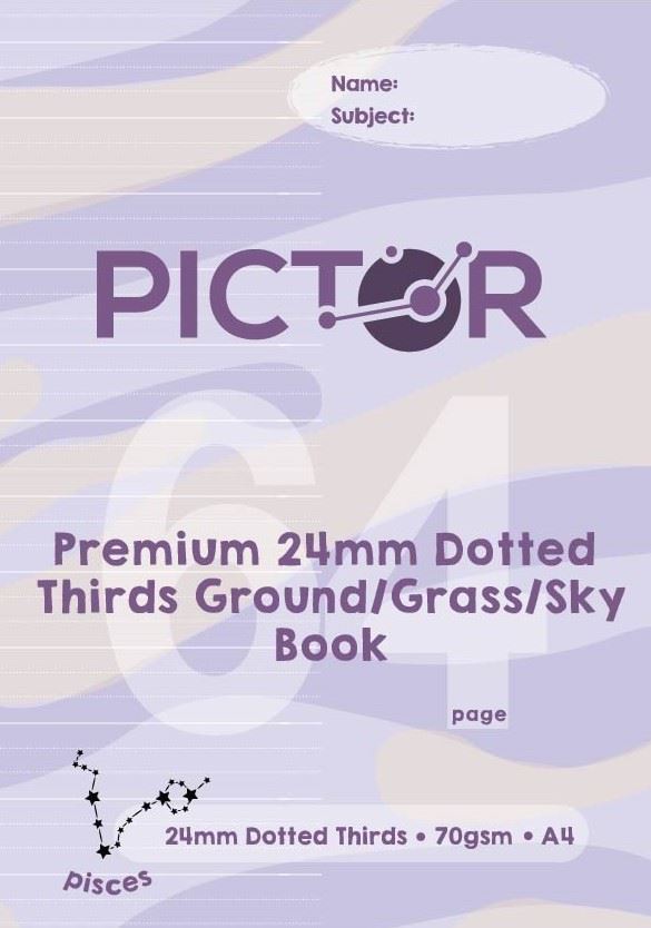 Image for PICTOR COLOURED A4 64 PAGE GROUND / GRASS / SKY EXERCISE BOOK DOTTED THIRDS 24MM PISCES from Paul John Office National
