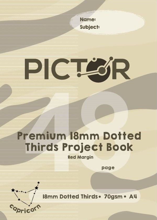 Image for PICTOR PREMIUM  A4 48 PAGE PROJECT BOOK 18MM PLAIN/DOTTED THIRDS 70GSM CAPRICORN from Paul John Office National