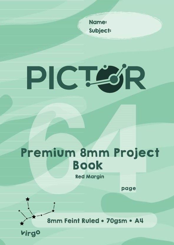 Image for PICTOR PREMIUM A4 64 PAGE PROJECT BOOK 8MM PLAIN/RULED 70GSM VIRGO from Paul John Office National